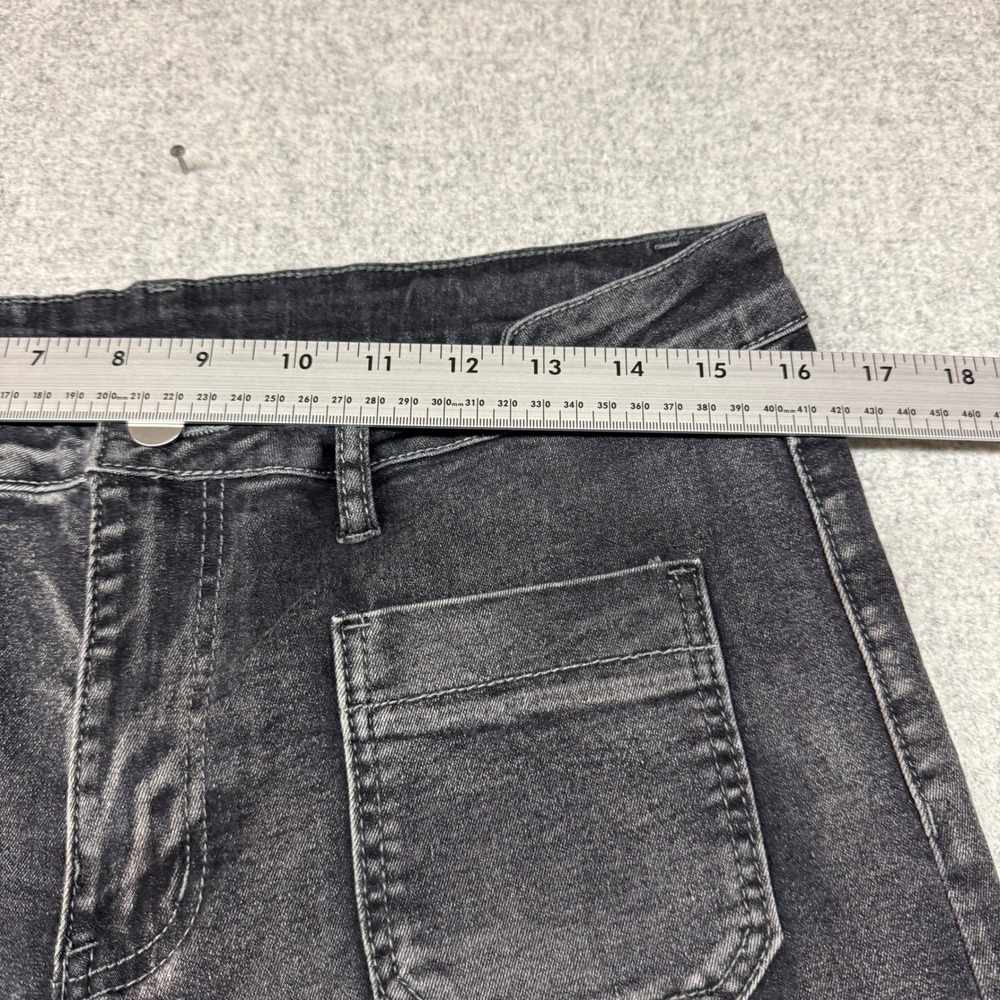 Jeans Wide Leg Denim Pants XL Black Faded Wash High Rise Patch Pockets 2096 - Picture 4 of 10